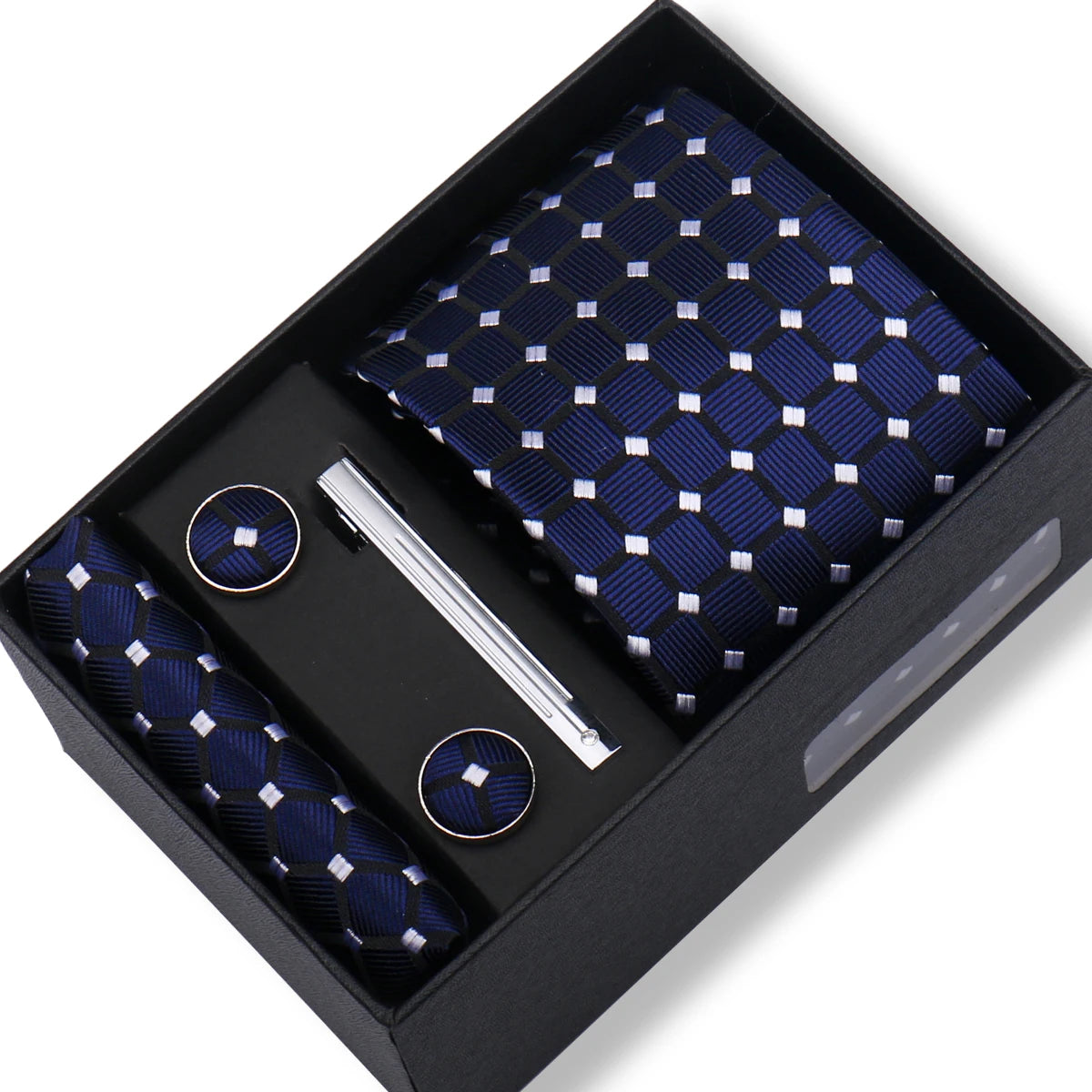Men’s Green Tie Gift Box Set - Premium Business Necktie with Hanky, Cufflinks & Tie Clip for Wedding Formal Wear