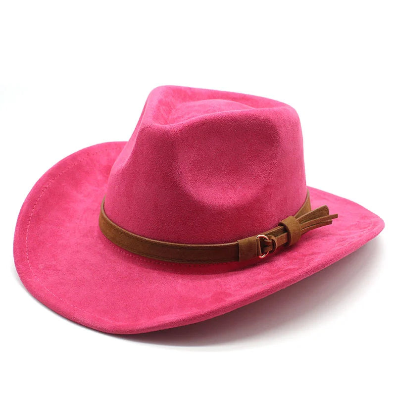 Unisex Black Suede Cowboy Hat – Western Gentleman Jazz Sombrero for Men & Women, Size 56-58cm