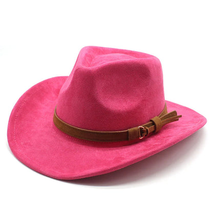 Unisex Black Suede Cowboy Hat – Western Gentleman Jazz Sombrero for Men & Women, Size 56-58cm