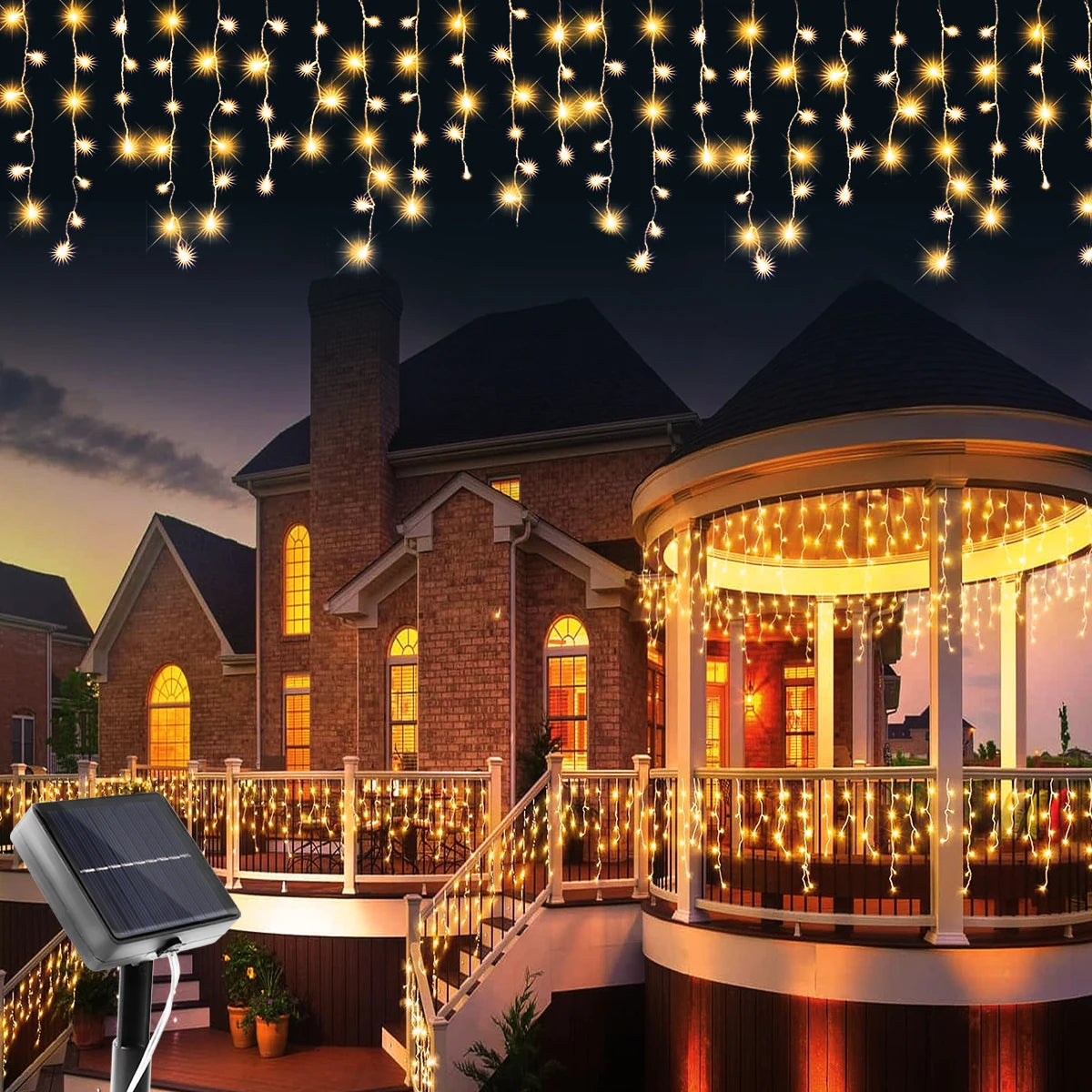 162/96 LED Solar Icicle Christmas Lights – Outdoor Waterproof Fairy Lights with 8 Modes for Home, Party & Holiday Decoration