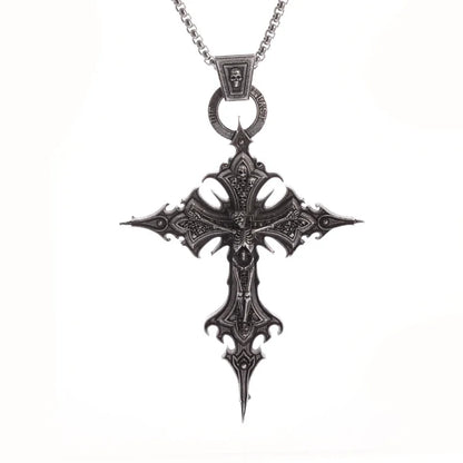 Gothic Skull Jesus Cross Necklace – Punk Catholic Amulet Jewelry for Men, Religious Pendant