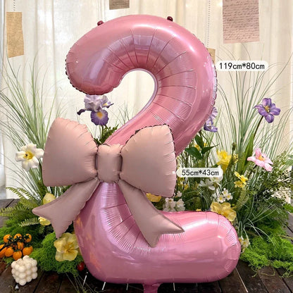 40-Inch Pink Digital Bowknot Foil Balloon - Decorative Number Balloon for Girls’ Birthdays, Weddings and Party Photo Props