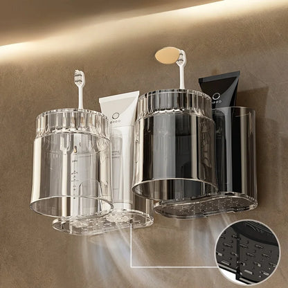 2PCS Wall-Mounted Toothbrush Holder Set – Includes Mouthwash Cup & Bathroom Storage Rack, Bathroom Accessories Organizer