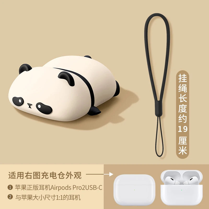 Cute Lying Panda Silicone Case for AirPods 4 (2024) & AirPods Pro 1/2/3 — Protective Earbuds Charging Cover