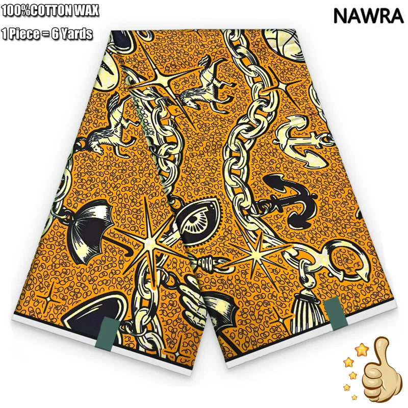 100% Cotton African Real Wax Fabric - Ankara Batik Pagne Sewing Material for Women's Dresses