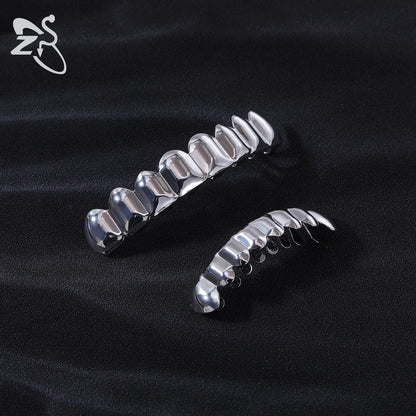 ZS Hip Hop Grillz – Silver/Gold Plated CZ Crystal Cross & Rose Star Tooth Cap, Top & Bottom Set