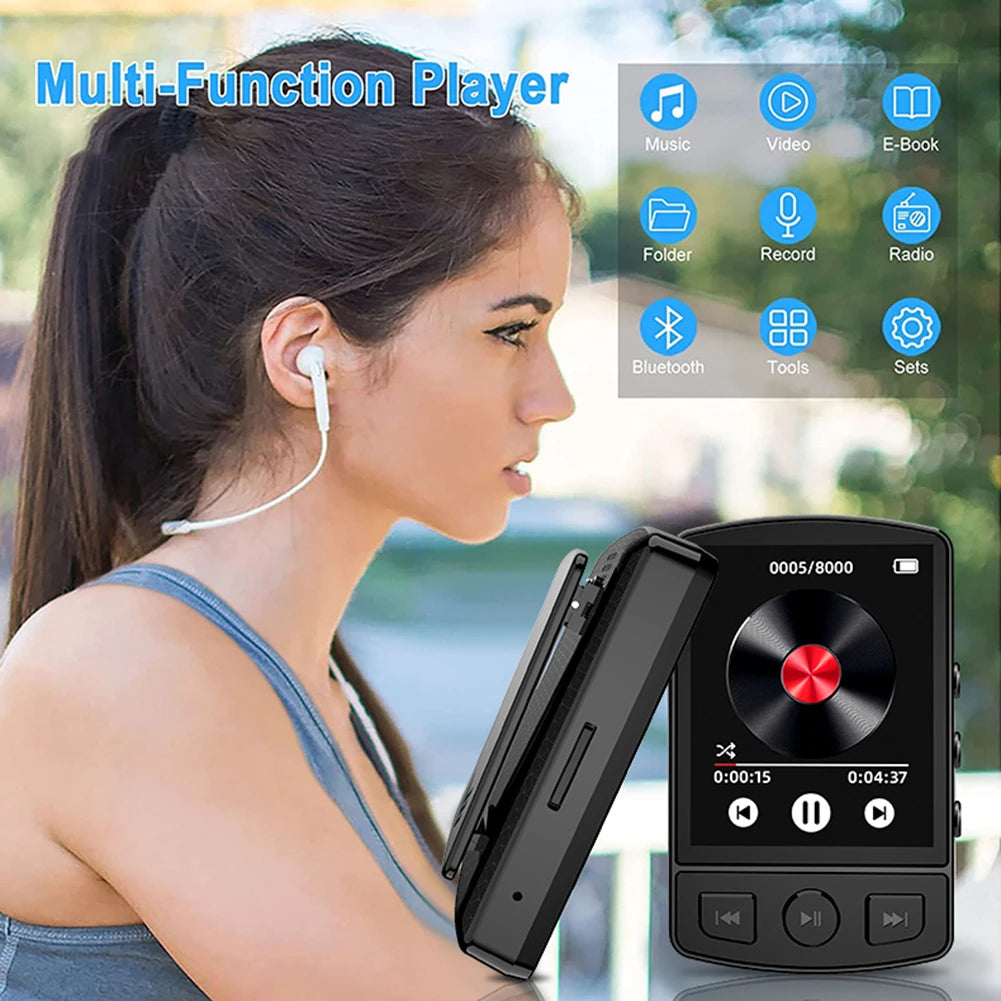 Portable Sport Clip MP3 Player - HiFi Sound, Bluetooth-Compatible 5.2, 1.8-inch Screen, FM Radio, E-Book - Student Walkman