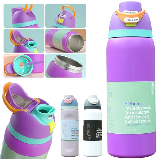 32oz Vacuum Insulated Stainless Steel Water Bottle with Straw – Thermal Cup for Outdoor Sports, Camping & Hiking