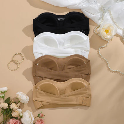 YMQJ Removable Padded Seamless Bra - Soft Ice Silk Wire-Free Strapless Bra for Women, 1 or 3 Pack