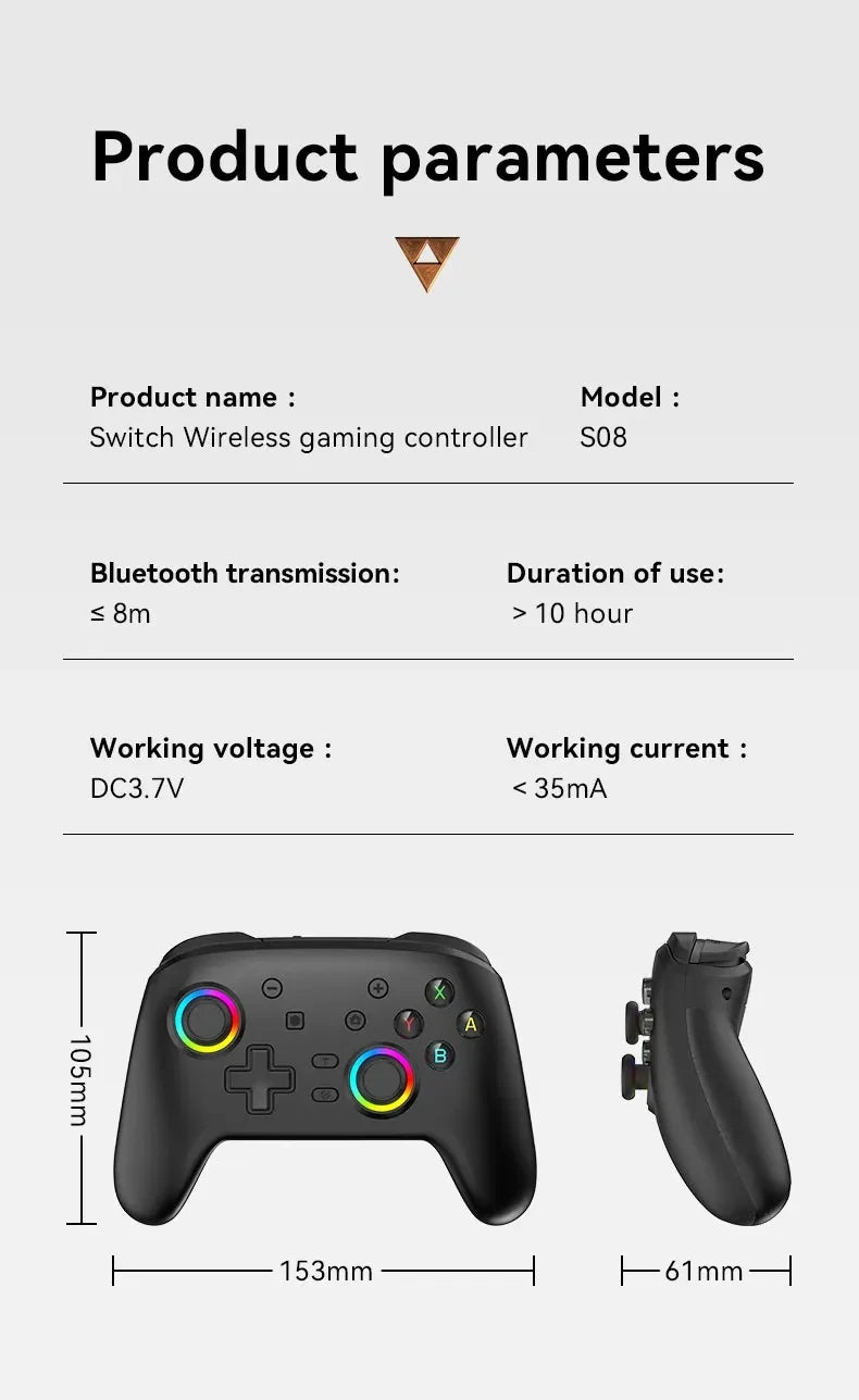 Wireless Pro Gamepad Controller for Nintendo Switch OLED/Lite & Elite – Bluetooth 6-Axis Joystick for PC & Steam Deck
