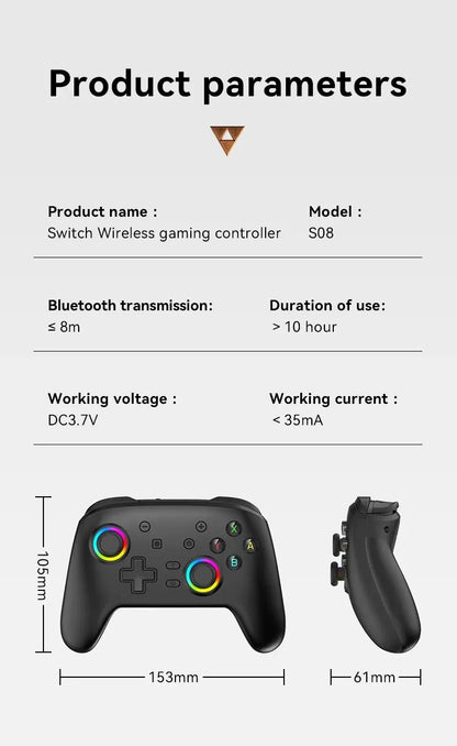 Wireless Pro Gamepad Controller for Nintendo Switch OLED/Lite & Elite – Bluetooth 6-Axis Joystick for PC & Steam Deck