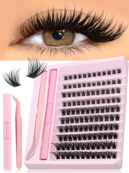 GROINNEYA Eyelash Clusters Kit – DIY Lash Extension with Bond & Seal, Waterproof Strong Hold & Tweezers