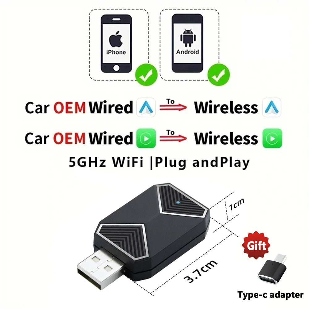 EKIY 2-in-1 Mini Wireless CarPlay & Android Auto Adapter for Cars with Wired Systems