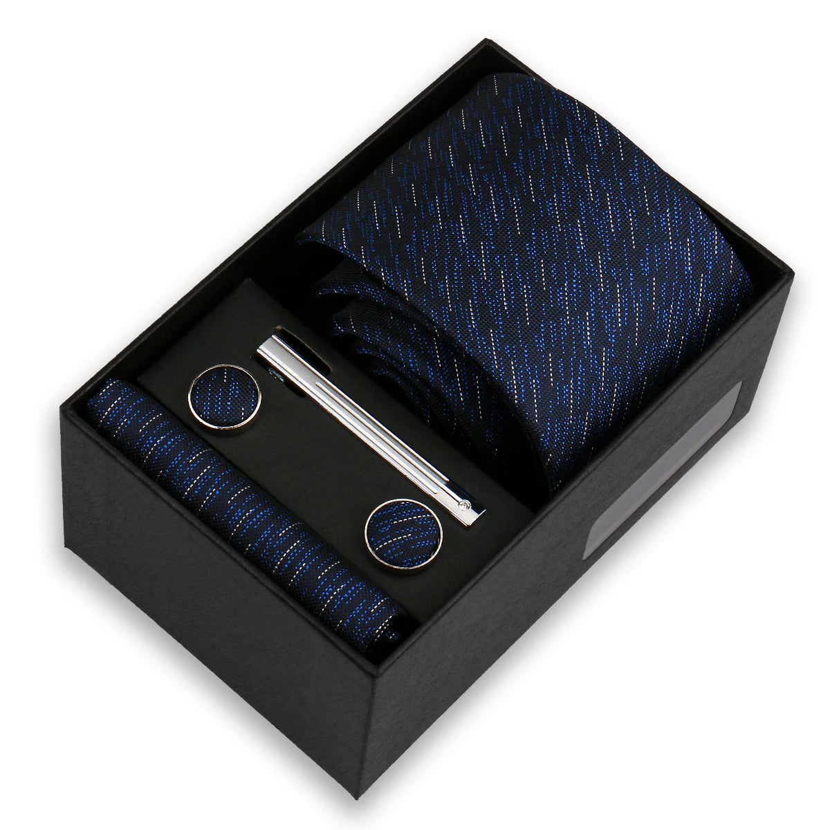 Men's Tie & Cufflink Gift Set - 8cm Necktie Handkerchief Clip Box for Formal Business Suits
