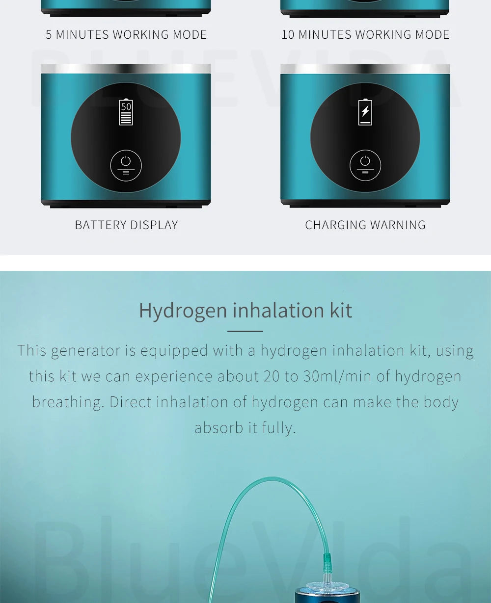 BlueVida 8th Gen Nano Hydrogen Water Generator Bottle - DuPont SPE/PEM Hydrogenator with H2 Inhaler & Touch Button