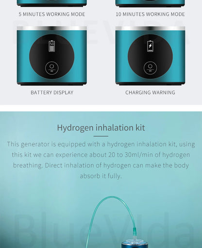 BlueVida 8th Gen Nano Hydrogen Water Generator Bottle - DuPont SPE/PEM Hydrogenator with H2 Inhaler & Touch Button
