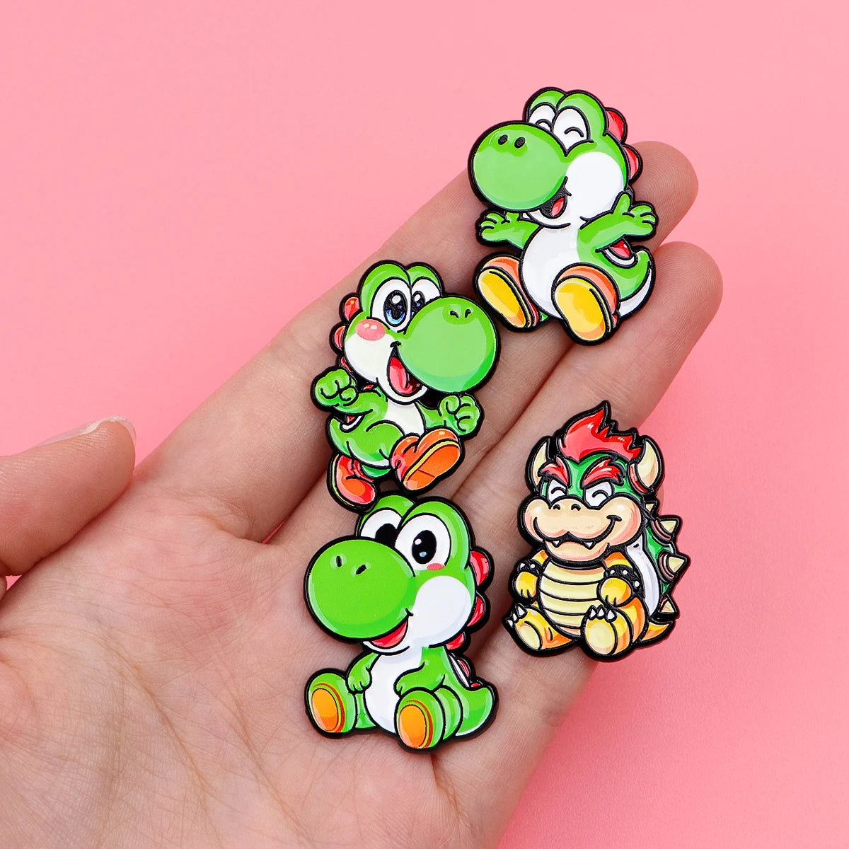 Cute Dinosaur Enamel Pins Set - 4pcs Game Brooch Badges for Backpacks, Hats, Cosplay & Gifts