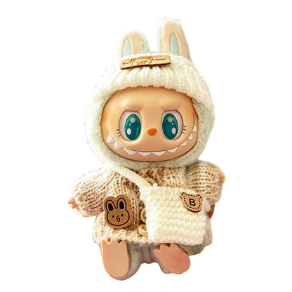 Labubu v1v2 Doll Clothes Outfit (15-17cm) – Sitting Party Bear Accessories with Scarf, Hat & Bag