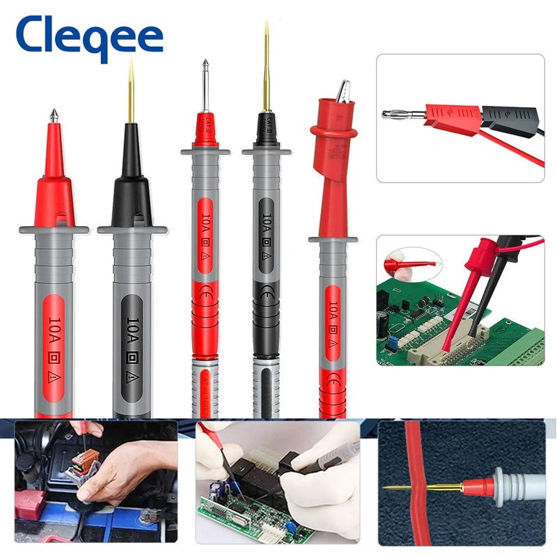 Cleqee P1308B 18-Piece Multimeter Test Lead Kit - Replaceable Probes, Alligator Clips, Hook Clips & 4mm Banana Plugs