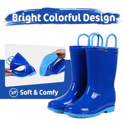 Shevalues Kids Waterproof Rain Boots – Non-Slip Toddler Boots with Easy-On Handles for Boys & Girls