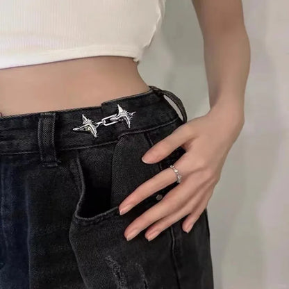 Four-Pointed Star Waist Tightening Tool – Adjustable Waist Buckle for Fashionable Jeans & Fixed Waist Style