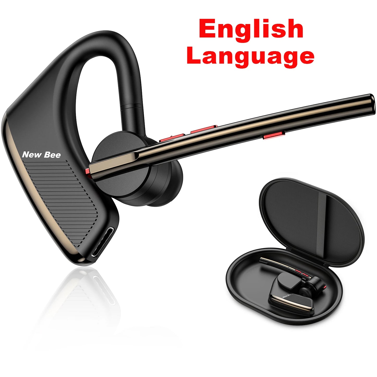 New Bee M50 Bluetooth Headset – Wireless Earpiece with Dual Mic, CVC8.0 Noise Cancelling, 24H Talk Time, V5.2 Handsfree Earphones