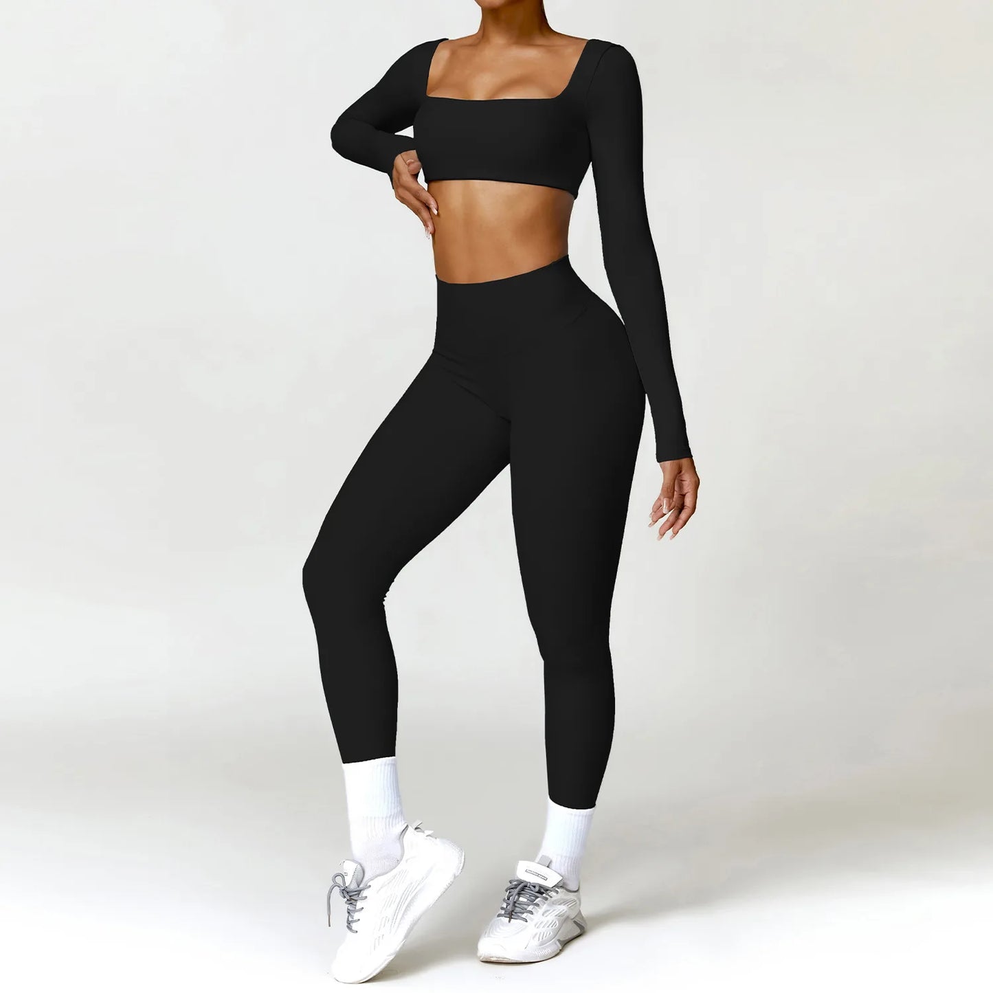 2Pcs Women's Yoga Sports Set - Quick Dry Long Sleeve Workout Tracksuit for Gym & Running
