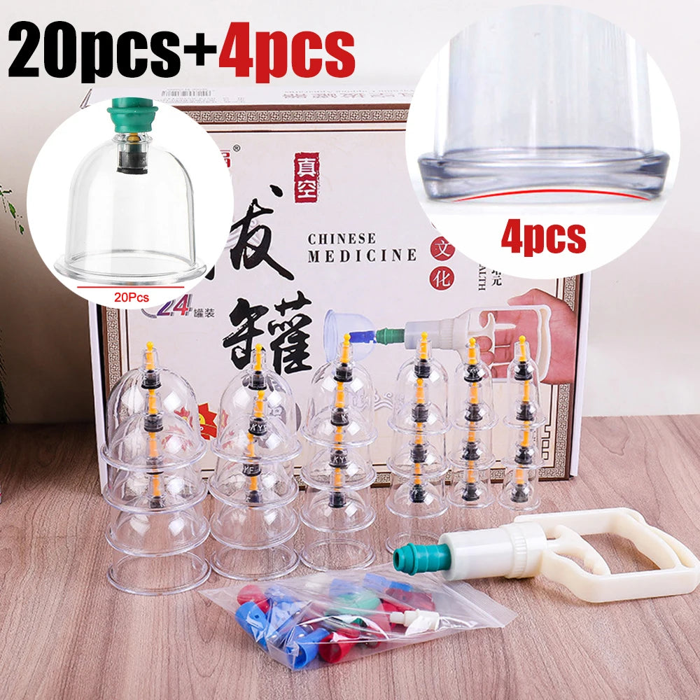 12/24-Cup Chinese Vacuum Cupping Therapy Set – Pull-Out Suction Massager for Pain Relief & Muscle Relaxation