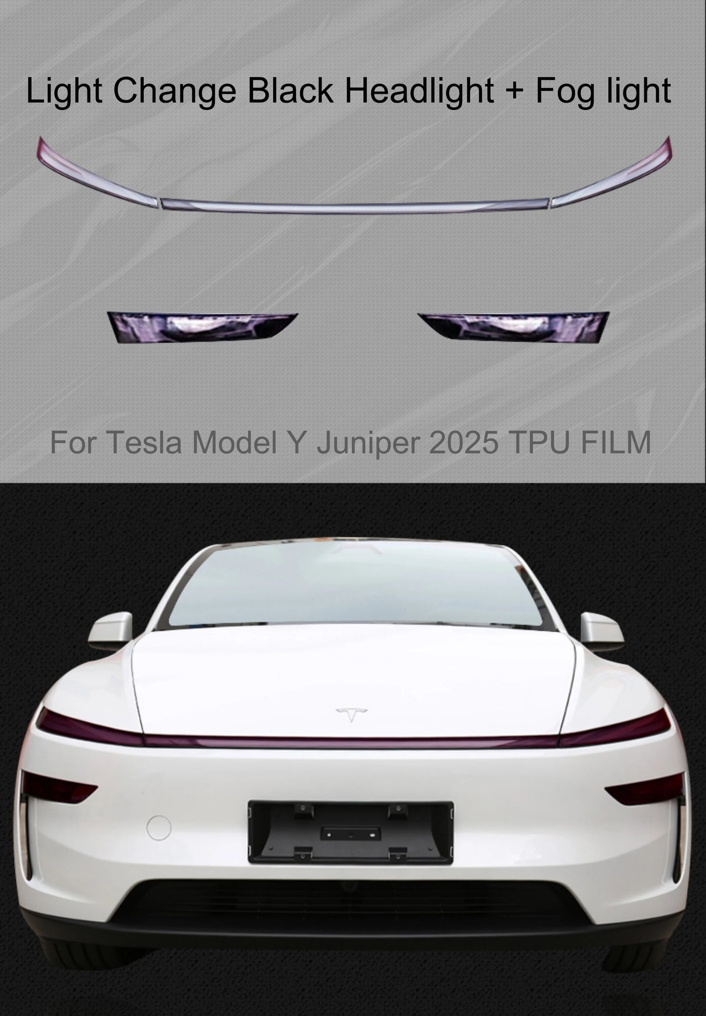 Tesla Model Y 2025 TPU Blackened Headlight & Taillight Protective Film – Juniper Color Changing Film