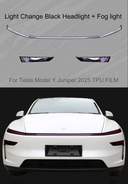 Tesla Model Y 2025 TPU Blackened Headlight & Taillight Protective Film – Juniper Color Changing Film