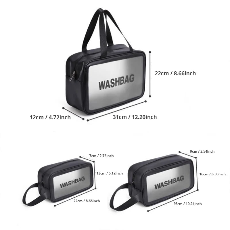 Black Transparent Waterproof Travel Makeup Bag – Portable Large-Capacity Cosmetic Organizer for Women