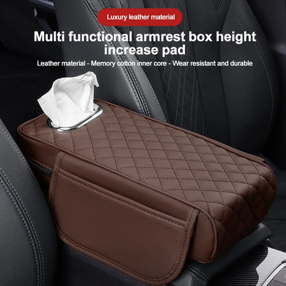 Car Center Console Protector Mat – Thick Memory Foam Armrest Cushion with Tissue Storage Pocket