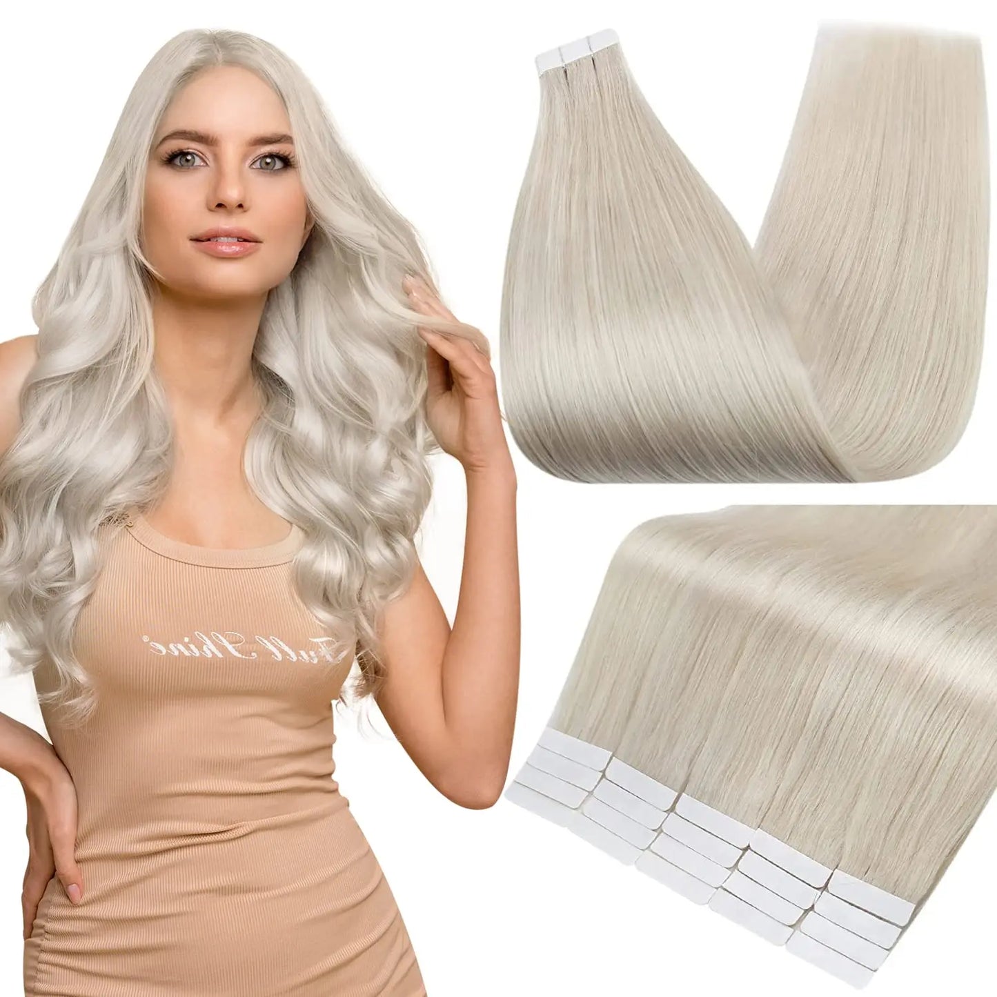Full Shine Blonde Tape-In Hair Extensions – 100% Remy Human Hair, Double-Sided, Straight, Silky & Comfortable for Women