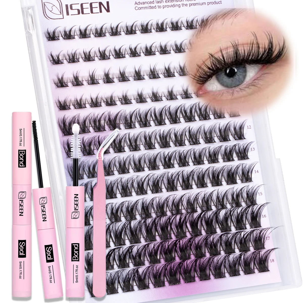 DIY Lash Clusters Kit – Wispy Natural C Curl Eyelash Extensions 8–16mm with Bond & Seal for Salon-Style Eyelash Makeup