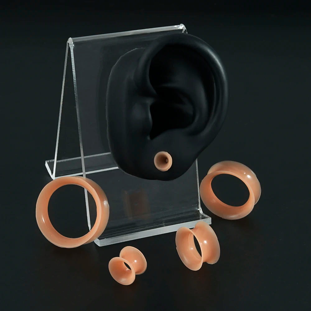 Pair Soft Flexible Ear Tunnels – Double Flare Flesh Tunnel Ear Plugs, Thin Silicone Gauge Expander Earrings for Stretched Ears