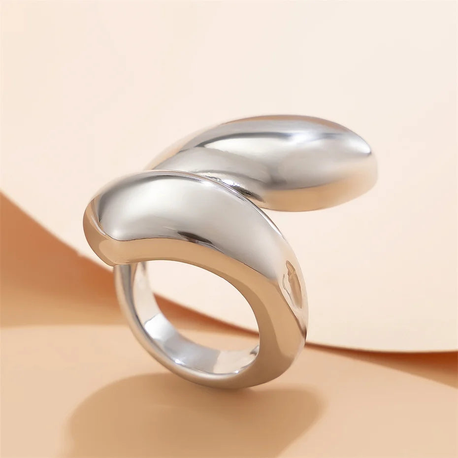 Ingemark Punk Snake Ring – Exaggerated Water Drop Geometric Adjustable Open Finger Ring for Women, Vintage Couple Jewelry