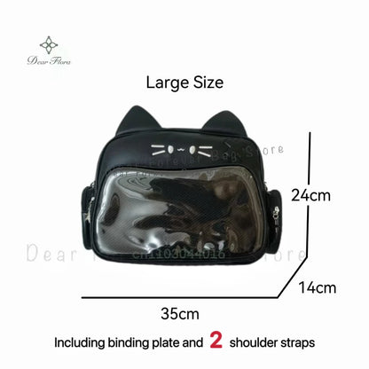Y2K Korean Kawaii Cat Ita Bag — Cute PU Transparent Shoulder & Crossbody Bag for Girls, Harajuku Style Backpack