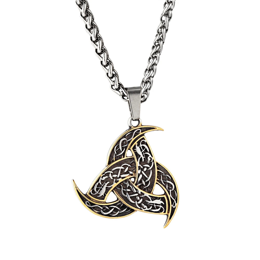 Men’s Celtics Knot Trinity Pendant Necklace — Stainless Steel Norse Runes Viking Amulet, Slavic Icelandic Vintage Jewelry Gift