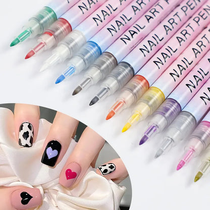 12-Piece Colorful Waterproof Nail Art Pens – DIY 3D Manicure Drawing Pens for Abstract Line Painting and Nail Design