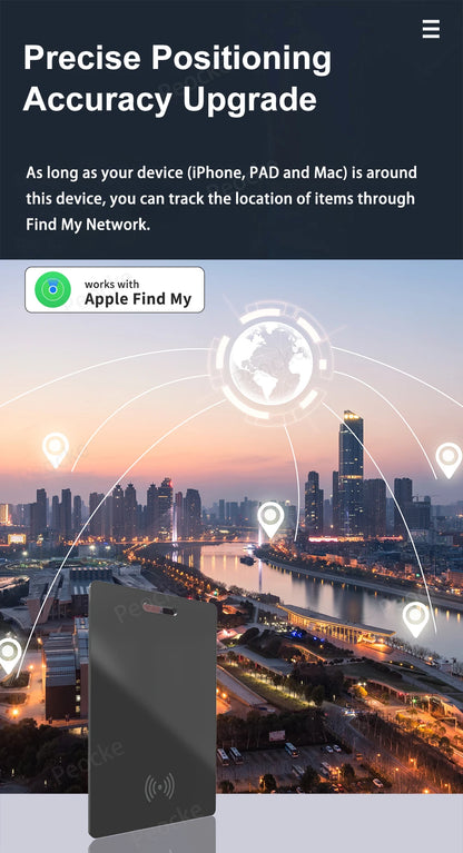 Wallet Anti-Loss Card – GPS Smart Tag with iPhone Find My Bluetooth, Ultra-Thin Wireless Charging, IP67 Waterproof