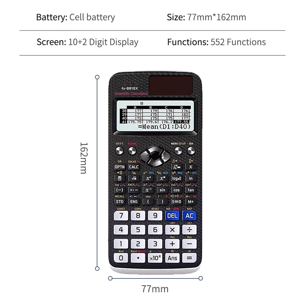 552-Function Scientific Calculator Multifunction Student Exam Calculator High-End Portable Math Learning Tool Economical Design