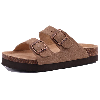 Comwarm Men's Cork Footbed Slide Sandals - Arch Support, Adjustable Buckle & Leather Summer Casual Slides