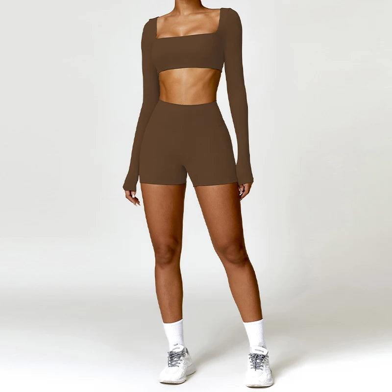 2Pcs Women's Yoga Sports Set - Quick Dry Long Sleeve Workout Tracksuit for Gym & Running