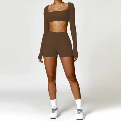 2Pcs Women's Yoga Sports Set - Quick Dry Long Sleeve Workout Tracksuit for Gym & Running