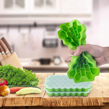 37 Grid Honeycomb Silicone Ice Cube Mold | Large-capacity Ice Tray Mold | Reusable Food Grade Ice Maker with Lids | Popsicle Mould
