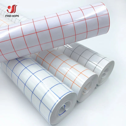 12 x 196 Inch Clear Vinyl Application Tape – Blue/Red Grid Transfer Paper for Car, Wall, and Craft Decals