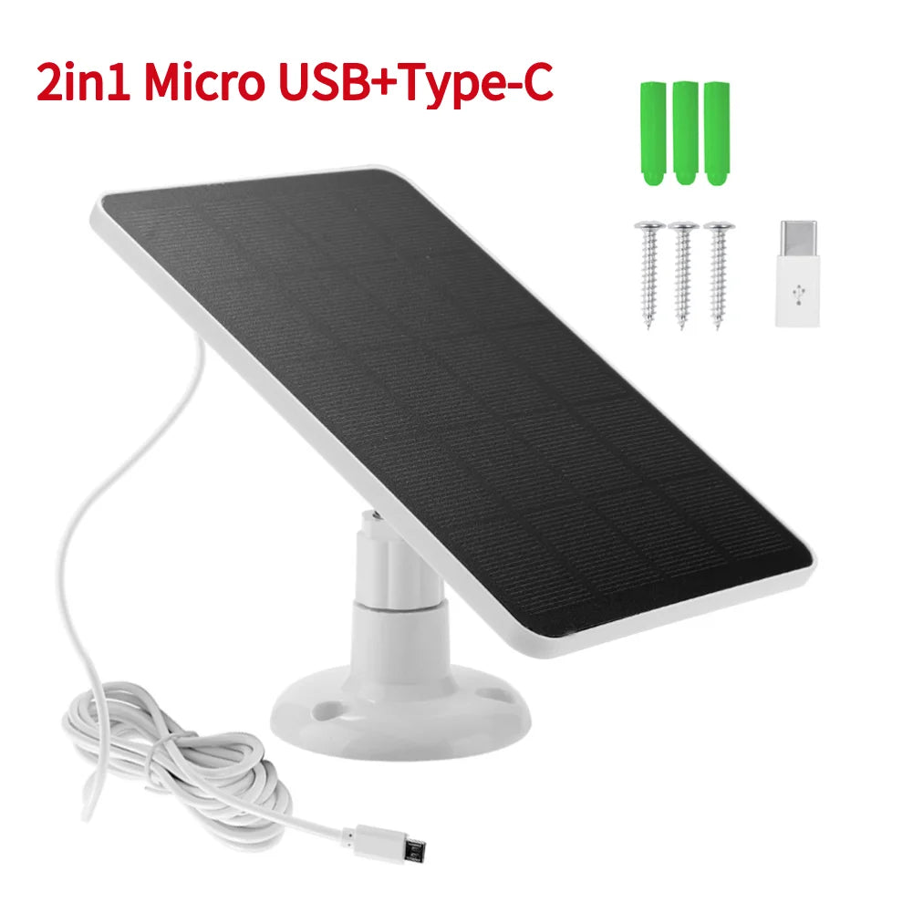 10W 5V Solar Panel Charger – 2 in 1 Micro USB & Type-C for Security Cameras & Small Home Light Systems