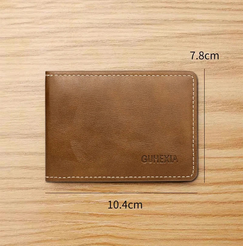 Retro Leather Driver’s License Wallet – Ultra-Thin Men’s ID Card Holder with Coin Purse, Multifunctional Slim Solid Color Short Wallet
