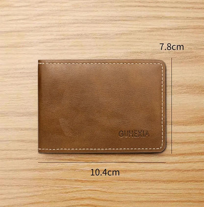 Retro Leather Driver’s License Wallet – Ultra-Thin Men’s ID Card Holder with Coin Purse, Multifunctional Slim Solid Color Short Wallet