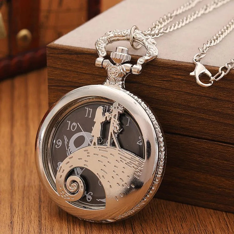 Fashion Skeleton Quartz Pocket Watch with Chain Necklace - Vintage Pendant Clock for Men & Women